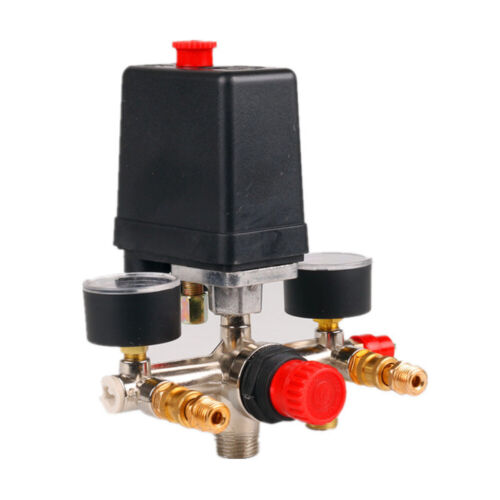 220/380V Air Compressor Pump Switch Valve Manifold Regulator Set W/ 2pcs Gauges