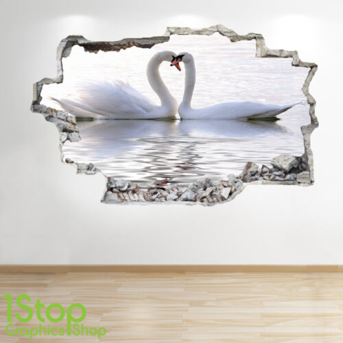 Salotto Camera Letto Cigno Love Lago Swan Lake Adesivo da Parete 3D Look 