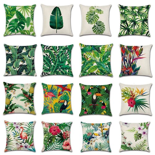 Home Green Leaves Printed Bedroom Decoration Cushion Cover Throw Pillow Case