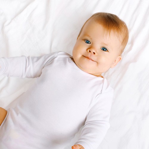 100/% Cotton Infant White Gown with built in fold over mitten cuffs