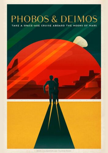 Valles Phobos etc: A4 Olympus Mons A3 A2 SPACEX POSTERS: Retro Mars Prints 