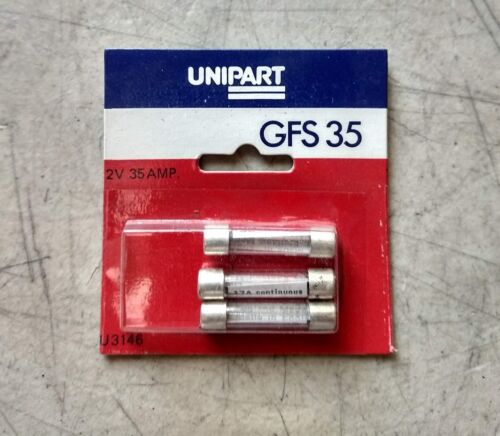 Austin Healey Triumph MG 35 Amp Glass Paper Filled Fuses GFS 35 set of 3 UNIPART