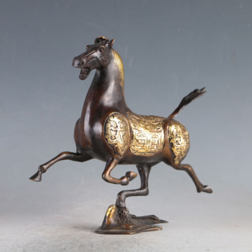 Details about  / Exquisite China Ancient Gilt Copper Horse Riding Swallow Statue