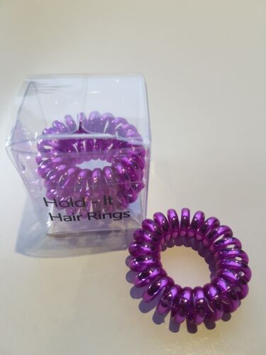 Hold It Purple Metallic Colour Spiral Stretchy Hair Bobble Hair Rings 3pkx3.5cm 