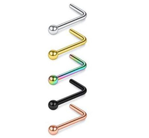 5PCS Simple L Shape  Nose Studs Hooks Bar Pin Nose Rings Body Piercing Jewelry 
