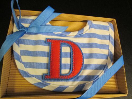 NIB Initial "D" Blue/White Striped Bib in Gift Box by Mud Pie 