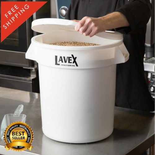 10 Gallons White Round Ingredient Bin Commercial Trash Can And Lid Heavy Duty