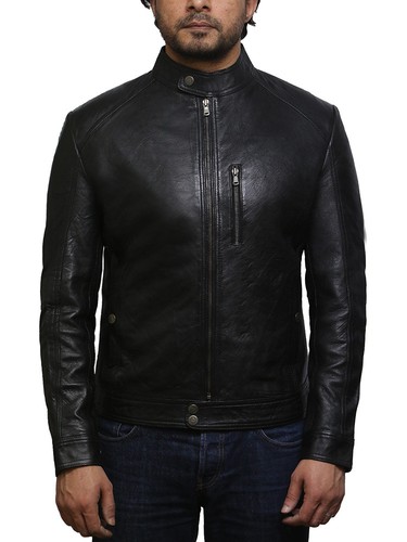 Brandslock Mens Genuine Leather Biker Jacket Slim Fit Retro Brando