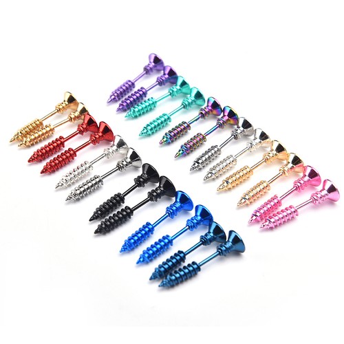 2X Pop Jewelry Punk Style Women's Men's 316L Stianless Steel Screw Stud Earrings 2X Pop Jewelry Punk Style Women's Men's 316L Stianless Steel Screw Stud Earrings