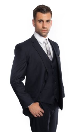 Men/'s Three Piece Vested Suit Modern Fit Two Button Formal Solid Dress Suits Set
