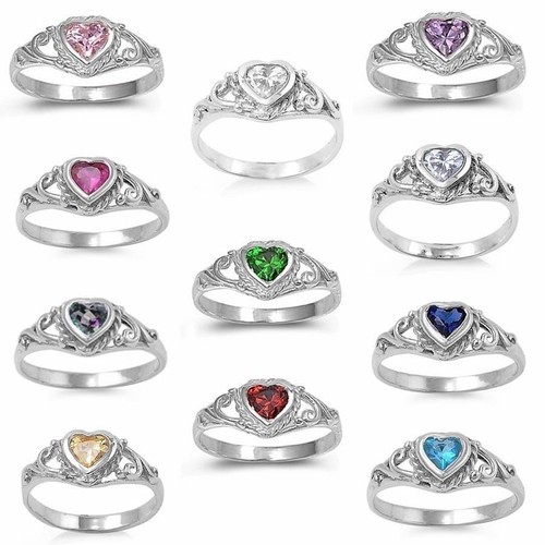 7 mm Aigue-Marine Cz Taille 3 USA vendeur Bébé Anneau Argent Sterling 925 face HAUTEUR