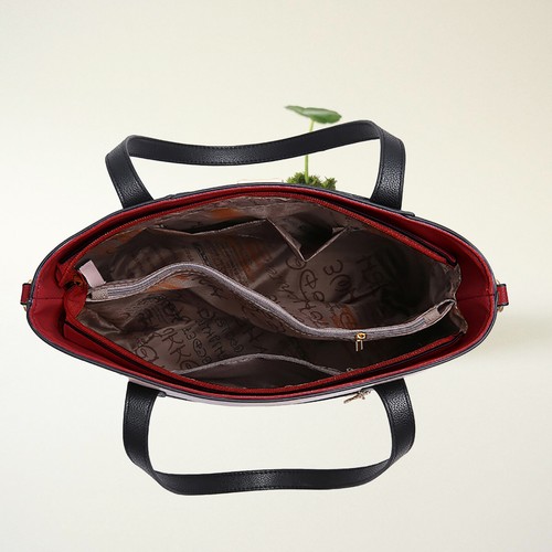 Damentasche Leder Shopper Schultertasche Handtasche Tragetasche Schwarz/&Rot/&Weiß