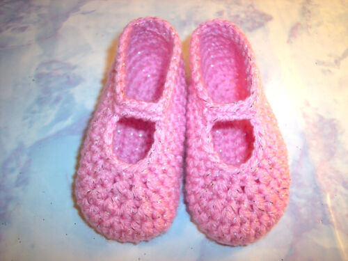 Pink Sparkle Hand Crochet Slip On Mary Jane Shoes For The My Size Barbie Doll
