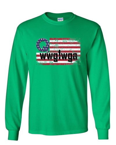 Distressed Q American Flag WWG1WGA Long Sleeve T-Shirt Deep State Patriotic Tee