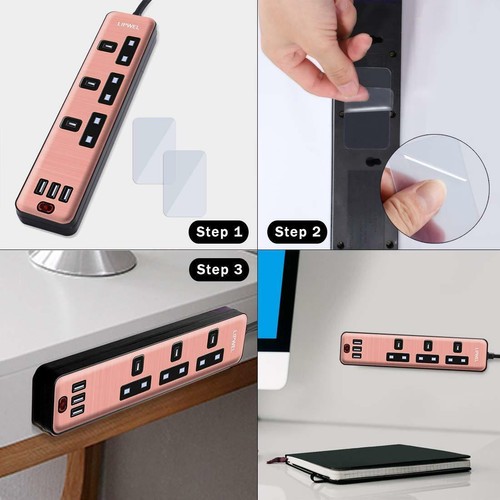 Lipwel 2 m Or Rose Extension Lead avec 3 ports USB Ignifuge