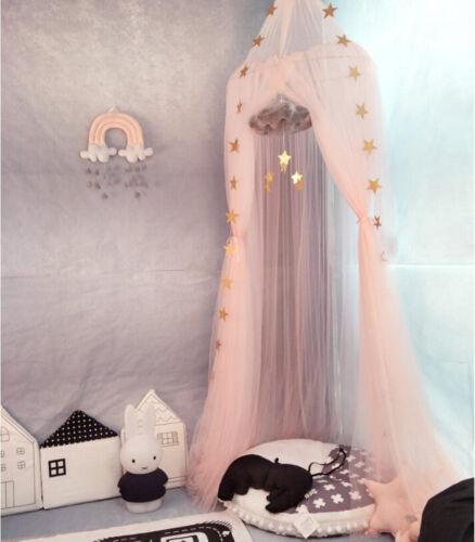 Kids Baby Bedcover Bed Canopy Mosquito Net Tent Yarn Curtain w// Star Garlands
