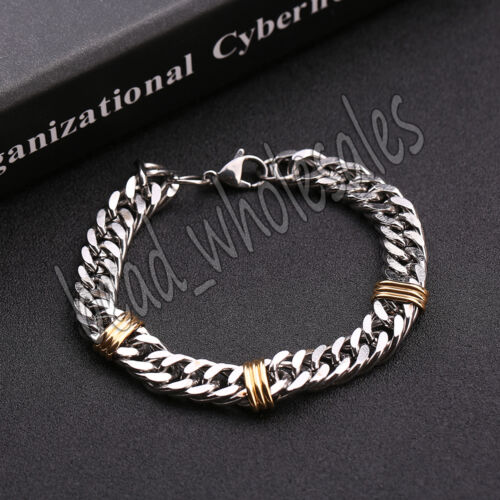 Mens Gold Silver Stainless Steel Bracelet Bangle Wristband Cuff Curb Chain Link 