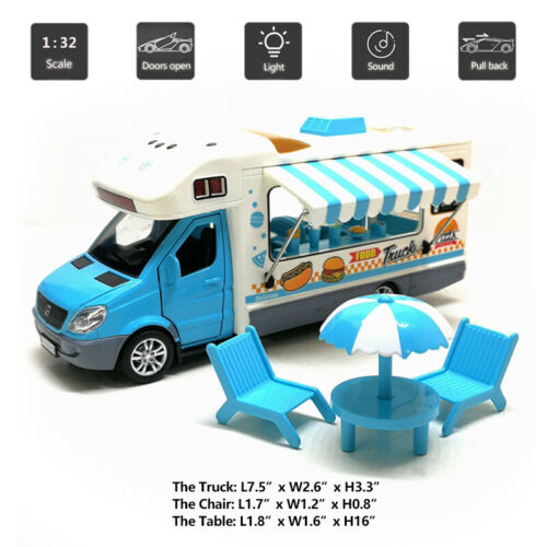 1:32 Burger Pizza Fast Food Truck Model Car Diecast Toy Vehicle Kids Gift Blue 