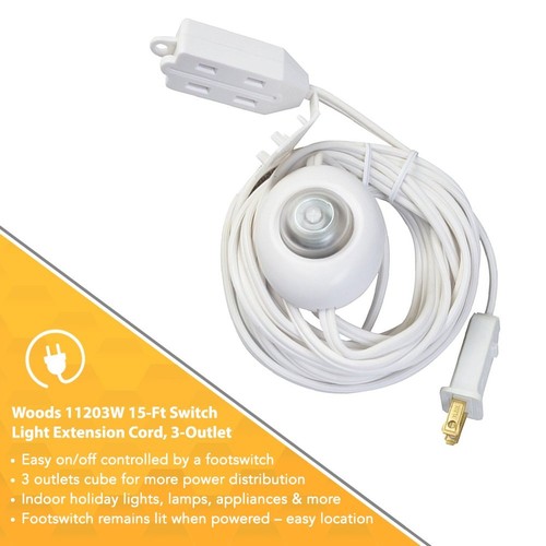 15 F... New Woods Extension Cord With 3-Outlet Light Switch And Indicator Light