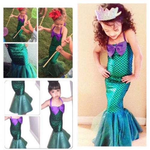 Kids Ariel Little Mermaid Set Girl Princess Dress Party Cosplay Costume DM