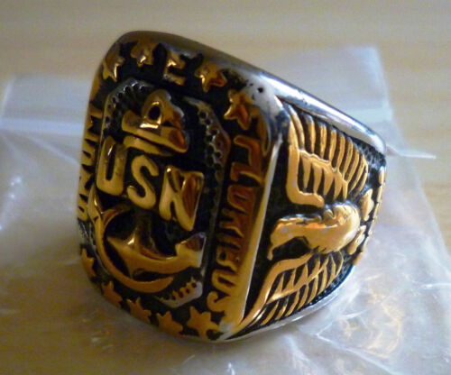 Bold Self Defense.. Titanium Steel U.S Brash Gold Plated.. Navy Ring 