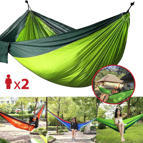 Portable Two Person Nylon Rope Hanging Hammock Swing Fabric Camping Outdoor Bed 