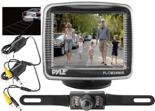 NEW Pyle PLCM34WIR 3.5/" Monitor Wireless Backup Rearview Night Vision Camera Kit