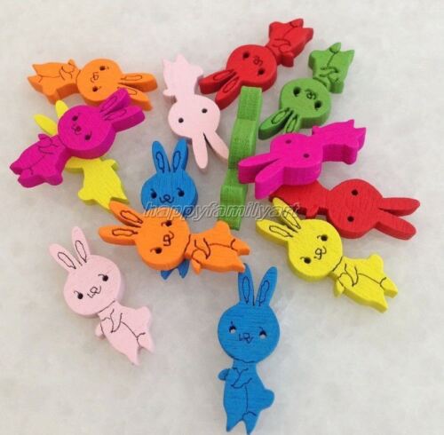 100Pcs Mixed Color 2 Holes Animal Rabbit Wood Button Fit Sewing Scrapbook ynk225 
