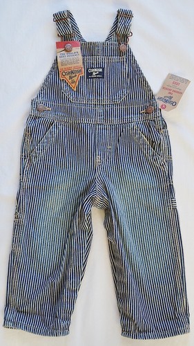 OshKosh-24-Months-Blue-Striped-Conductor-Denim-Overall-Bibs-Long-Pants-Dungarees