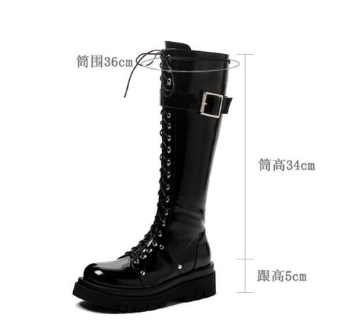 Details about   Womens Patent Leather Knee High Boot Biker Knight Boots Flat Platform Punk Shoes 