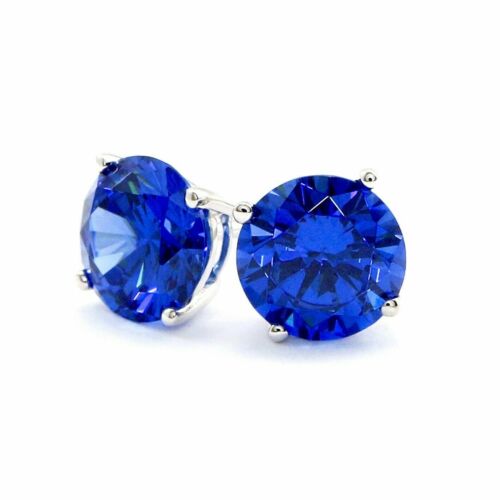 2 Ct Bleu Diamant Rond Boucles d'oreilles Clous Véritable 14K Solide Or Blanc Vis Arrière 