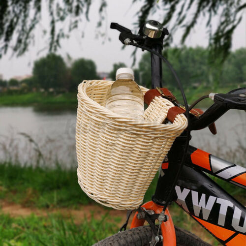 Kids Children's Rattan Bicycle Bike Front Basket Leather Strap Shopping Storage 