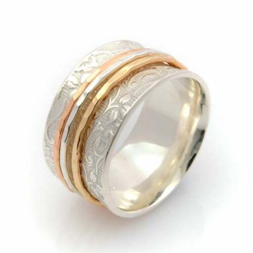 925 Sterling Silver Wide Band Brass Spinner ring Jewelry Handmade All Size g-32 