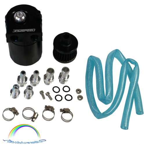 Blcak Cylinder Aluminum Engine Oil Catch Reservoir Breather Can Tank Filter Kit