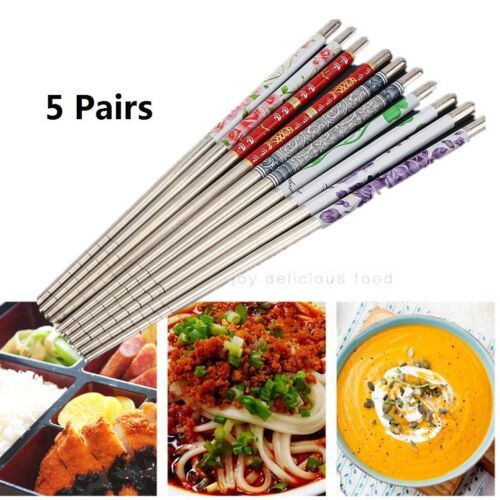 Lots 5 Pairs Stainless Steel Chopsticks Anti-skip Chop Sticks Set Assorted Home