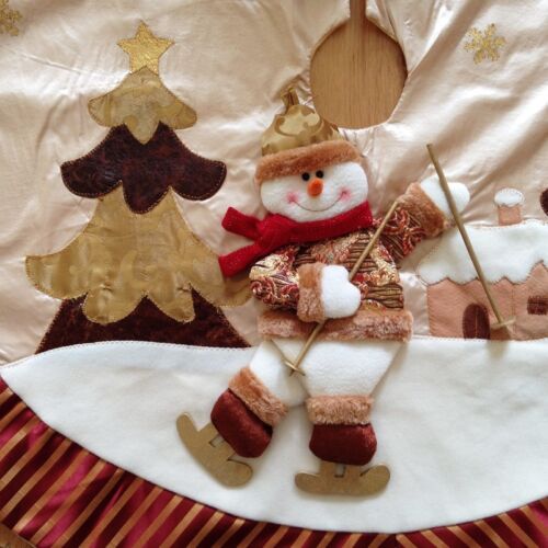 Apron Decoration Fabric Luxury Gold & Cream Snowman Christmas Tree Skirt 42” 