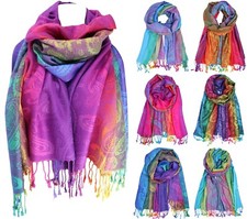 Paisley Print Colorful Soft and Silky Pashmina Scarf Shawl Rainbow Winter Wrap