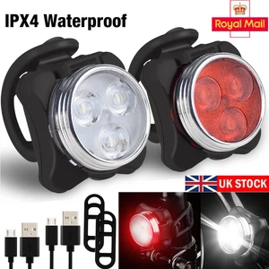 LED Mountain Bike Bicycle Front Rear Lights Set USB Rechargeable Waterproof UK