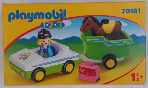 Playmobil 1.2.3 Car with Horse Trailer #70181 New in Box 2019