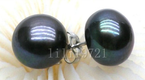 12-13 mm Genuine TAHITIAN BLACK AAA Perle Boucle D/'oreille 14k Or Blanc