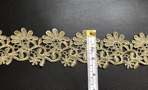 Victoriano Antiguo Oro Metálico Bordado Boda de encaje de corte embellecen Vintage