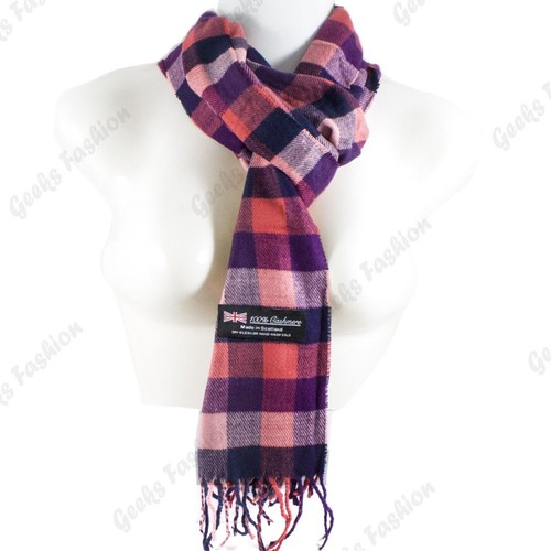 Women Men 100/% CASHMERE Scarf Solid Plaid Wool SCOTLAND High Quality Winter