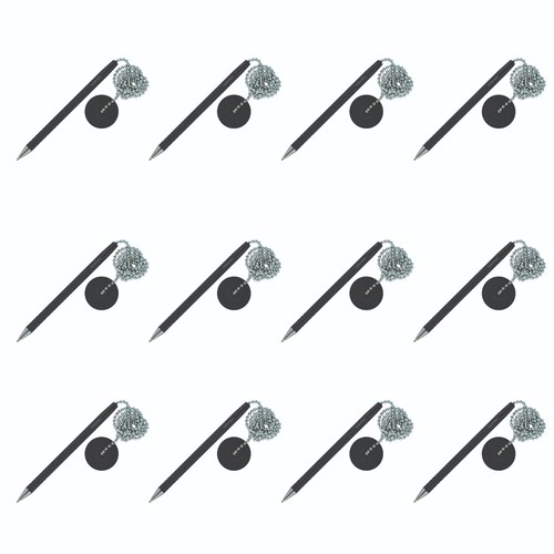 12 Pack Black Ink Secure Counter Pen With Adhesive Base /& Metal Chain