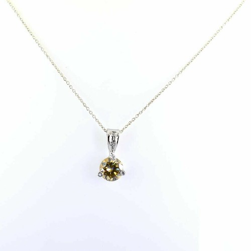 Newly Launched 2.10 ct Round Champagne Diamond Solitaire Pendant in 925 Silver