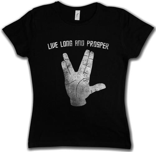 LIVE LONG AND PROSPER II T-SHIRT Star Spock Finger Trek Vulkanischer Gruß