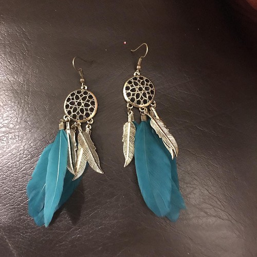Femme Boucle Oreille Bijoux Pendentif Personnalité Plume Feuille Creux Boho Mode
