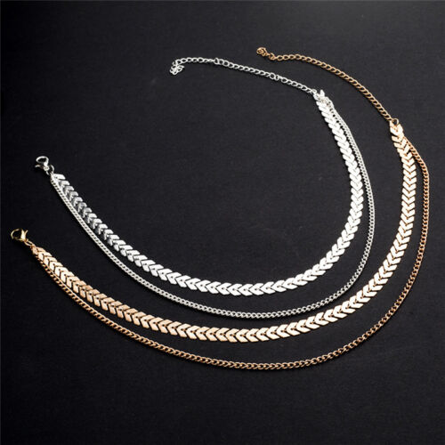 2Pcs//Set Sequins Necklace Simple Fish Bone Double Layers Boho Choker Jewelry New