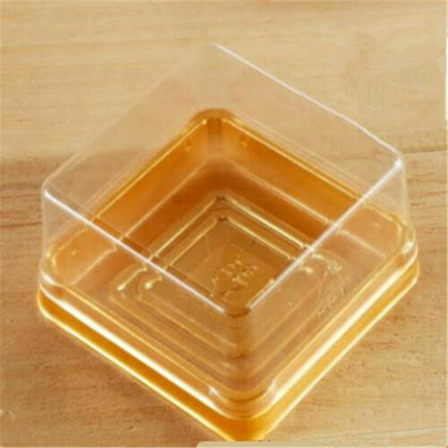 5pcs Mini Clear Plastic Square Moon Cake Container Cupcake Boxes Holder Cover 