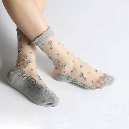 Spring Summer Women's Socks Cool Crystal Silk Socks Short Tube Jacquard Socks 