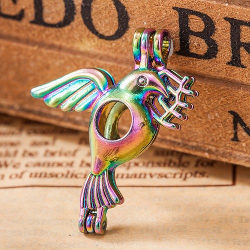 5x Rainbow Color Flying Bird Pearl Cage Locket Pendant Essential Oil Diffuser